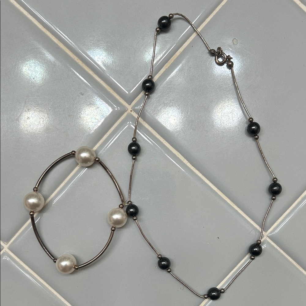 3 for $20 bundle! Elegant Black and White Pearl Necklace and Bracelet Set